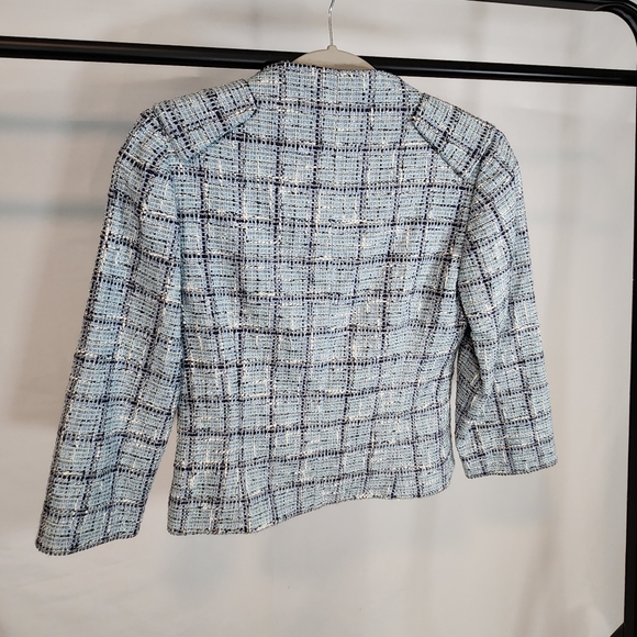 Vika Women's Small Dress Jacket Coat Tweed Cashmere Blue White NWT $398 Zip - Picture 7 of 14